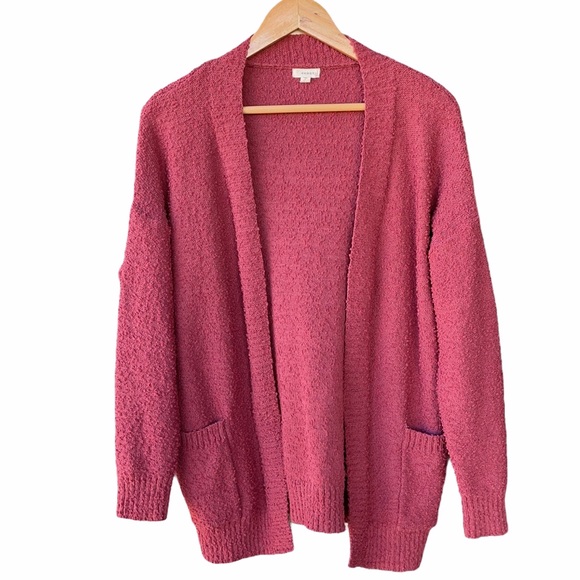 debut Sweaters - DEBUT Pink Rose Comfy Cozy Popcorn Knit Open Cardigan Patch Pockets Women’s S M